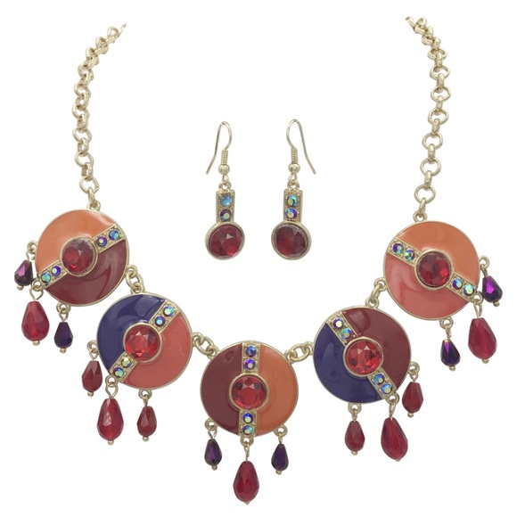 Multicolor Unique Statement Necklace Earrings Set - Picture 1 of 3